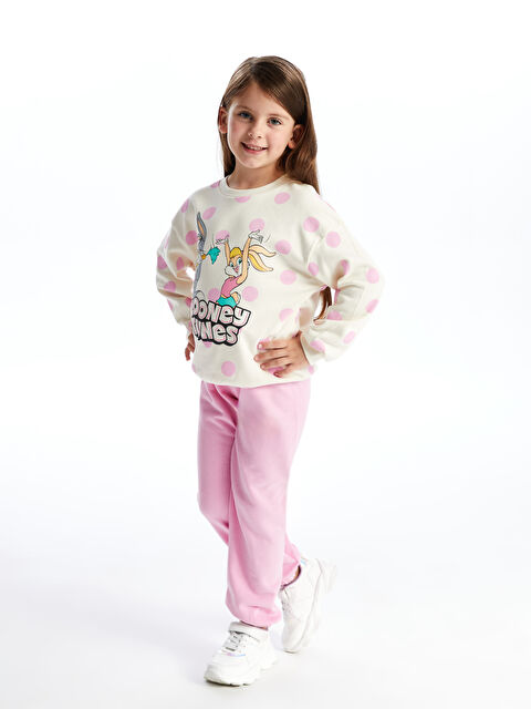 LCW Kids Crew Neck Long Sleeve Bugs Bunny Printed Girls Sweatshirt and Tracksuit Bottom 2 Pack - W4HC85Z1-LT4