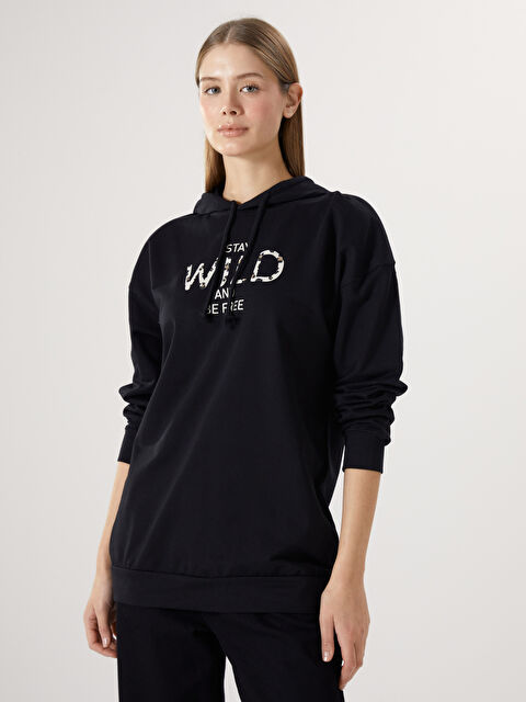 LCWAIKIKI Classic Hooded Printed Women's Sweatshirt Tunic - W4HD48Z8-CVL