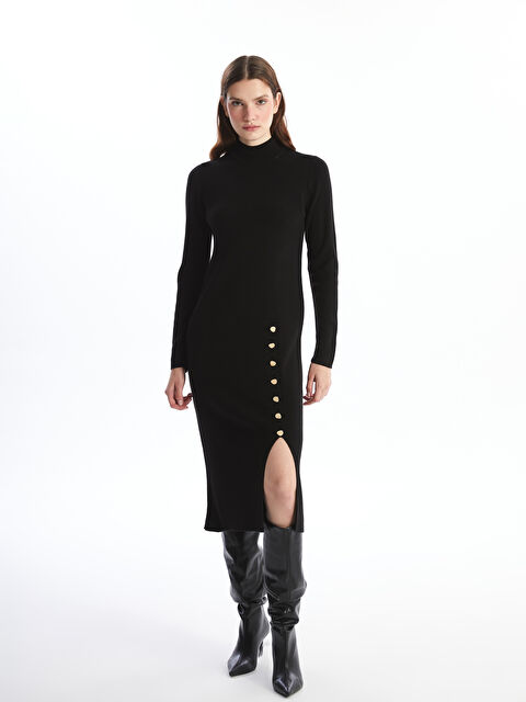 LCWAIKIKI Basic Yarım Balıkçı Yaka Kadın Triko Elbise - W4HF04Z8-CVL