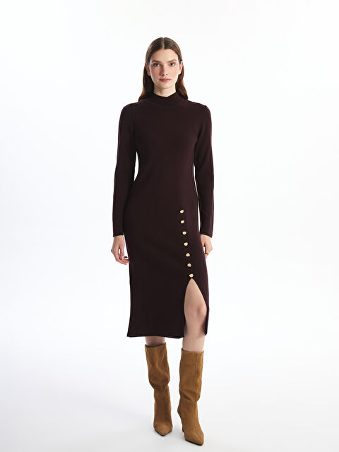 LCWAIKIKI Basic Yarım Balıkçı Yaka Kadın Triko Elbise - W4HF04Z8-HHZ