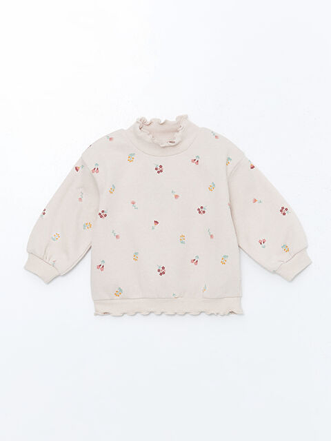 LCW Kids Dik Yaka Çiçekli Kalın Kız Bebek Sweatshirt - W4HF31Z1-RVC