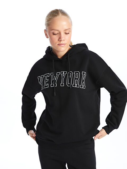 XSIDE Baskılı Uzun Kollu Oversize Kadın Kalın Hoodie - W4HG37Z8-CVL