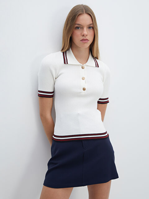 LCW Vision Polo Yaka Dokulu Kadın Triko Kazak - W4HG83Z8-R9J