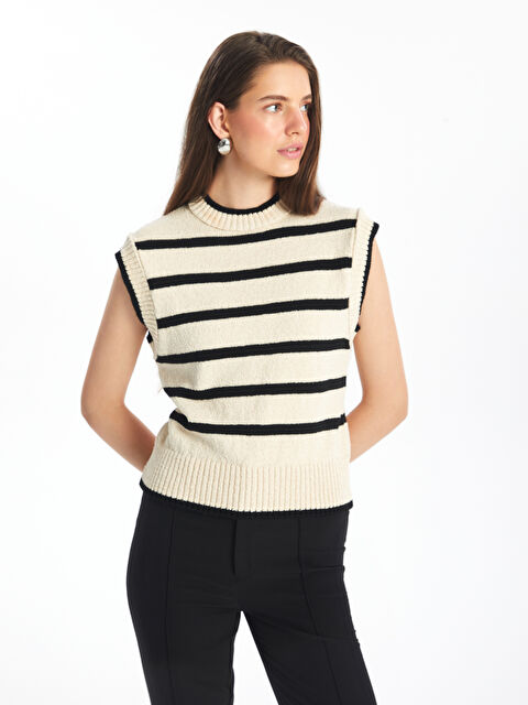 LCW Vision Bisiklet Yaka Çizgili Kadın Triko Süveter - W4HH20Z8-R9J