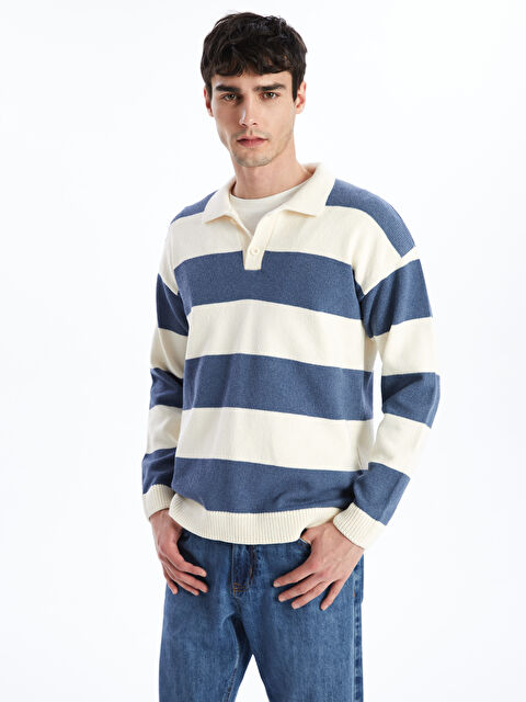 XSIDE Polo Yaka Uzun Kollu Çizgili Erkek Triko Kazak - W4HH54Z8-GZB