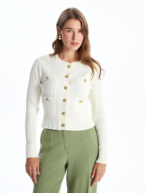 LCW Modest Bisiklet Yaka Dokulu Kadın Triko Hırka - W4HH70Z8-FDU