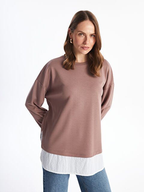 LCWAIKIKI Basic Bisiklet Yaka Oversize Kadın Sweatshirt - W4HH74Z8-H0J