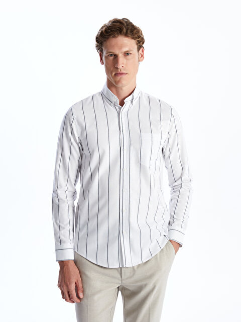 LCWAIKIKI Classic Regular Fit Uzun Kollu Çizgili Erkek Gömlek - W4HI36Z8-MXM