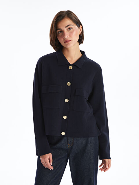 LCWAIKIKI Classic Gömlek Yaka Kadın Triko Hırka - W4HI50Z8-E1J