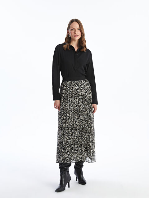 LCWAIKIKI Classic Beli Lastikli Desenli Şifon Kadın Pileli Etek - W4HI58Z8-LQJ