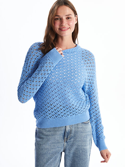 XSIDE Bisiklet Yaka Ajurlu Uzun Kollu Oversize Kadın Triko Kazak - W4HI68Z8-Q6L