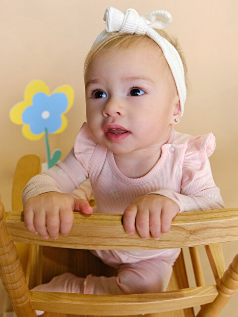 LCW baby Bisiklet Yaka Kısa Kollu Baskılı Kız Bebek Çıtçıtlı Body ve Tayt 2'li Takım - W4HK17Z1-LT4