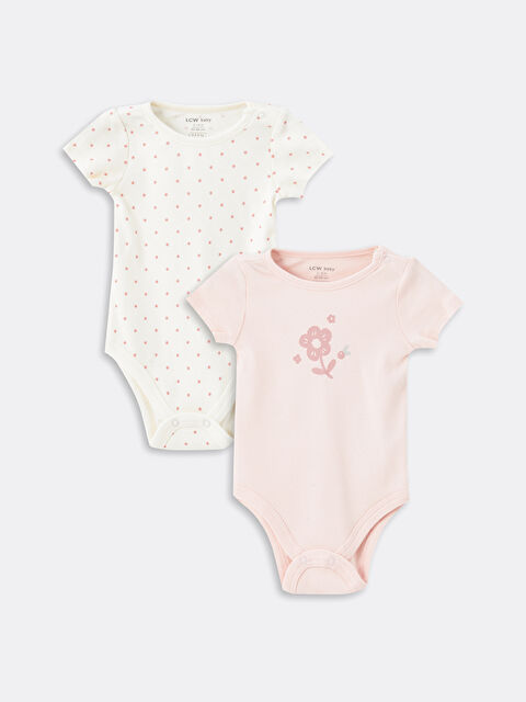 LCW baby Bisiklet Yaka Baskılı Kız Bebek Çıtçıtlı Bodysuit 2'li - W4HK37Z1-SWK