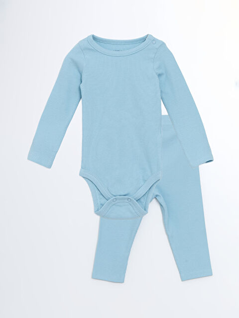 LCW baby Bisiklet Yaka Uzun Kollu Erkek Bebek Çıtçıtlı Body ve Tayt 2'li Takım - W4HK64Z1-FFJ