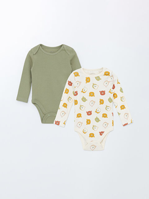 LCW baby Bisiklet Yaka Baskılı Erkek Bebek Çıtçıtlı Bodysuit 2'li - W4HK88Z1-LRA