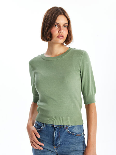 LCW Vision Bisiklet Yaka Düz Kısa Kollu Kadın Triko Kazak - W4HL97Z8-FWF