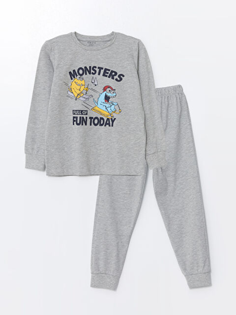 LCW ECO Bisiklet Yaka Baskılı Uzun Kollu Erkek Çocuk Pijama Takımı - W4HM14Z4-DWA