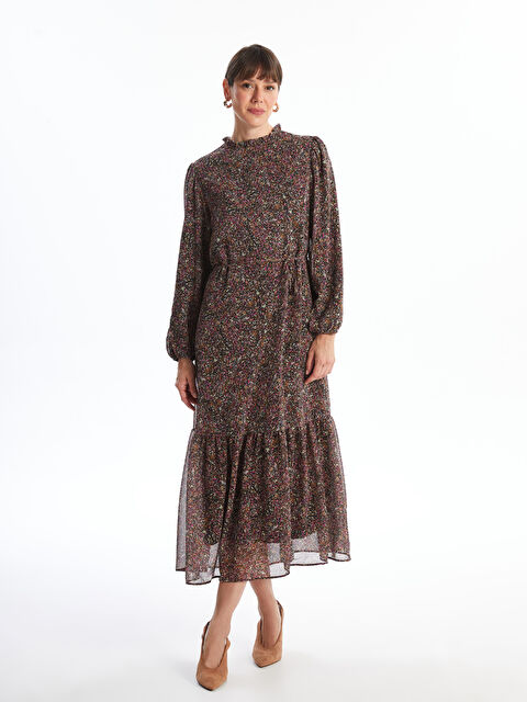 LCWAIKIKI Classic Dik Yaka Desenli Uzun Kollu Elbise - W4HN63Z8-F9C