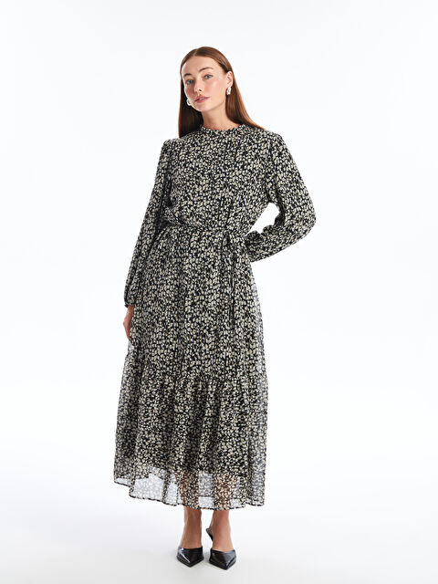LCWAIKIKI Classic Dik Yaka Desenli Uzun Kollu Elbise - W4HN63Z8-LQJ