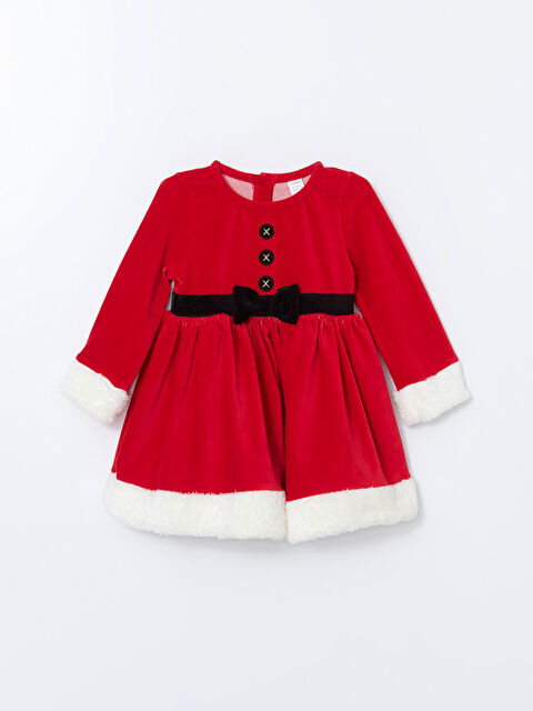 LCW Kids Bisiklet Yaka Fiyonk Detaylı Kız Çocuk Kadife Elbise