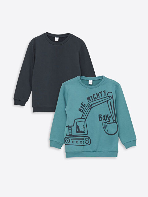 LCW Kids Baskılı Uzun Kollu Erkek Bebek Sweatshirt 2'li - W4HQ65Z1-GTK
