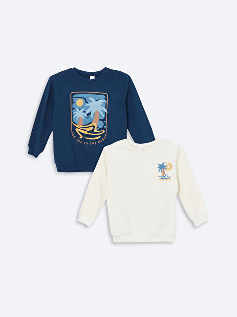 LCW Kids Bisiklet Yaka Baskılı Uzun Kollu Erkek Bebek Sweatshirt 2'li - W4HQ76Z1-QVK