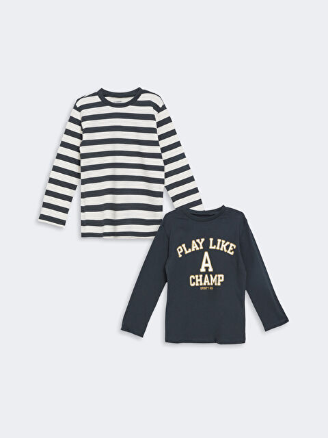 LCW Kids Bisiklet Yaka Uzun Kollu Erkek Bebek Tişört 2'li - W4HQ78Z1-R4W