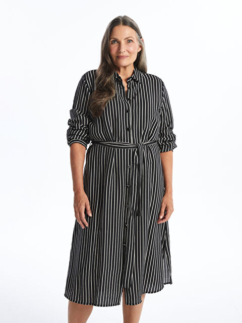 LCW Grace Çizgili Kadın Gömlek Elbise - W4HR00Z8-LQJ