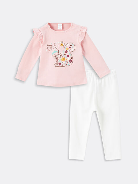 LCW Kids Bisiklet Yaka Uzun Kollu Baskılı Kız Bebek Bluz ve Tayt 2'li Takım - W4HR38Z1-G21