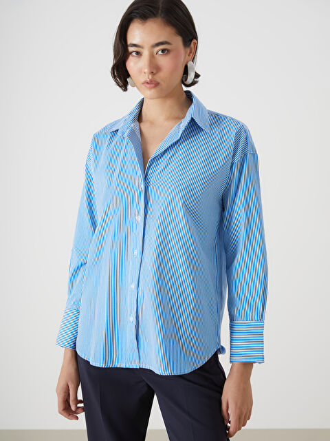 LCW Vision Striped Poplin Women's Shirt - W4HS06Z8-LEN