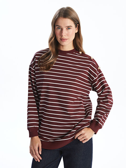 LCW Modest Çizgili Oversize Kadın Sweatshirt Tunik - W4HS15Z8-LET