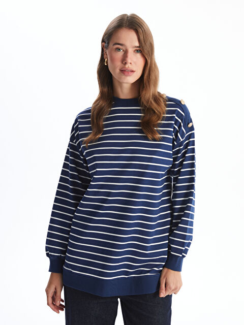 LCW Modest Çizgili Oversize Kadın Sweatshirt Tunik - W4HS15Z8-LGS