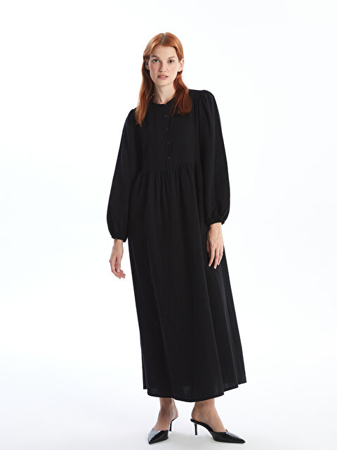 LCW Modest Bisiklet Yaka Düz Uzun Kollu Kadın Elbise - W4HT12Z8-CVL