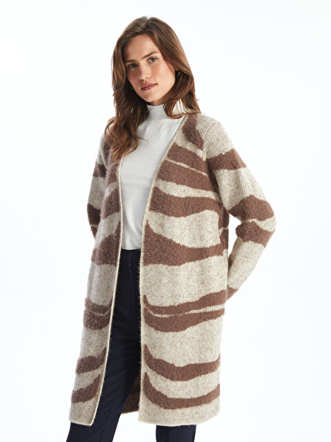 LCWAIKIKI Basic Şal Yaka Desenli Kadın Triko Hırka - W4HT21Z8-MJD