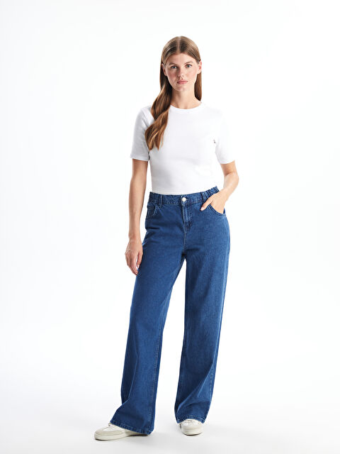 LCW Comfort Beli Lastikli Wideleg Kadın Jean Pantolon - W4HT70Z8-507