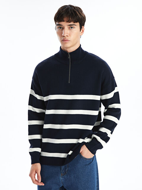 XSIDE Dik Yaka Uzun Kollu Çizgili Erkek Triko Kazak - W4HT91Z8-YH3