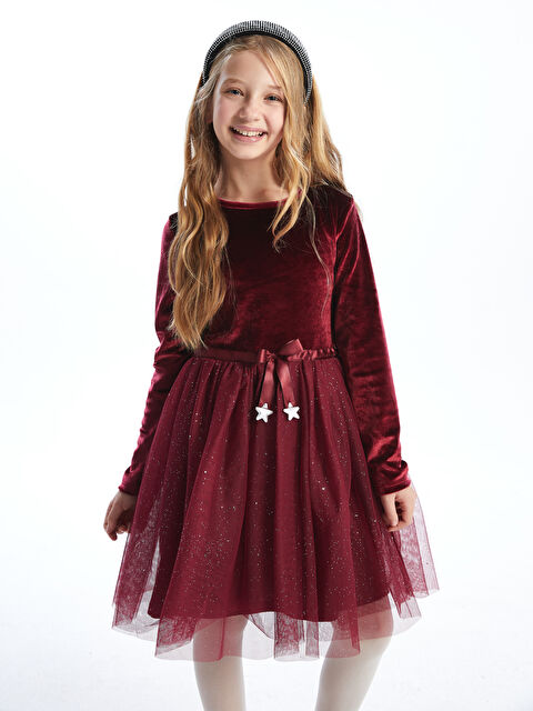 LCW Kids Bisiklet Yaka Kadife Kız Çocuk Elbise - W4HU41Z4-HJF