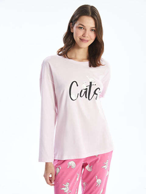 LCW Young H12 Bisiklet Yaka Baskılı Kadın Pijama Takımı - W4HU51Z8-LTB