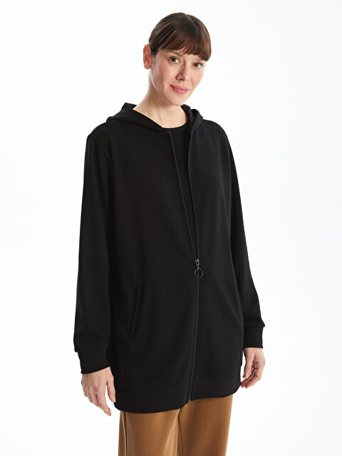 LCWAIKIKI Basic Kapüşonlu Oversize Kadın Fermuarlı Sweatshirt - W4HY10Z8-CVL