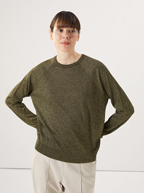 LCWAIKIKI Basic Bisiklet Yaka Parlak Görünümlü Kadın Triko Kazak - W4HY11Z8-SLR