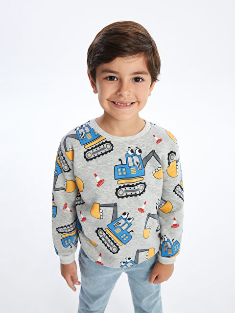 LCW Kids Bisiklet Yaka Baskılı Erkek Çocuk Sweatshirt - W4HY12Z1-998