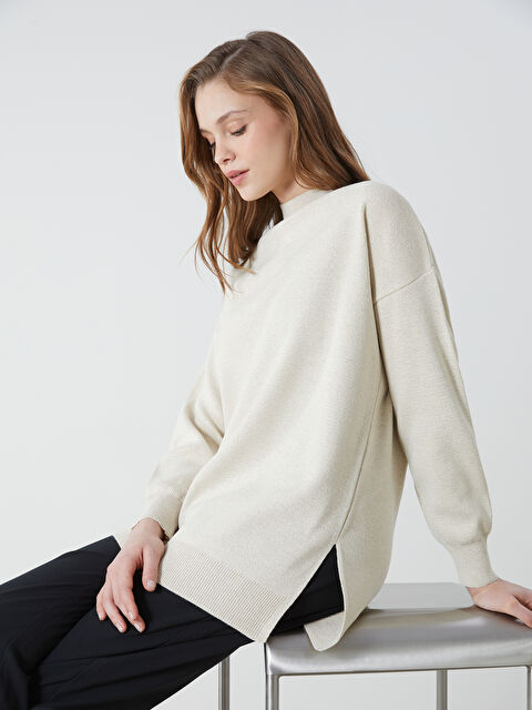 LCW Modest Yarım Balıkçı Yaka Parlak Görünümlü Kadın Triko Tunik - W4HY96Z8-CWP