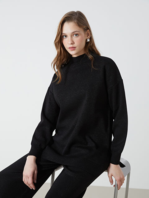 LCW Modest Yarım Balıkçı Yaka Parlak Görünümlü Kadın Triko Tunik - W4HY96Z8-RQL