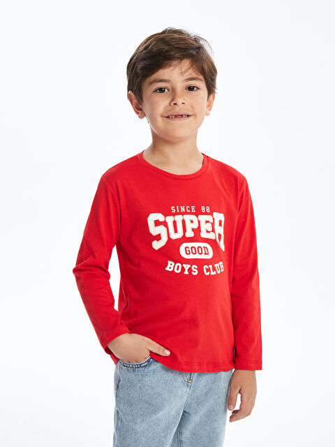 LCW Kids Bisiklet Yaka Baskılı Uzun Kollu Erkek Bebek Tişört - W4I058Z1-HMW