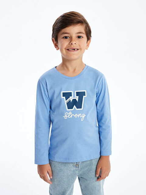 LCW Kids Bisiklet Yaka Baskılı Uzun Kollu Erkek Bebek Tişört - W4I058Z1-GFL