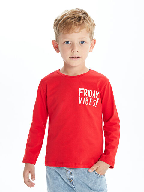 LCW Kids Bisiklet Yaka Baskılı Uzun Kollu Erkek Bebek Tişört - W4I058Z1-JFW