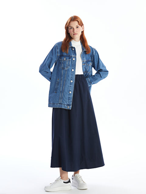 LCW Modest Beli Lastikli Düz Poplin Kadın Etek - W4I155Z8-E1J