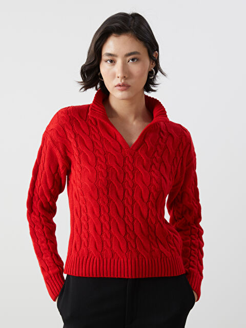 LCW Vision Notch Neck Self-Patterned Women's Knitwear Sweater - W4I194Z8-GZX