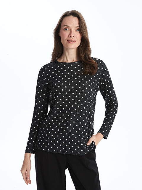 LCW Grace Bisiklet Yaka Desenli Uzun Kollu Kadın Tişört - W4I251Z8-SW5