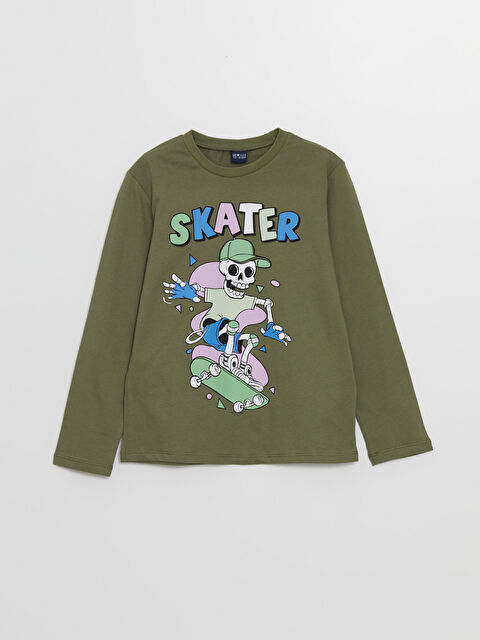 LCW ECO Bisiklet Yaka Baskılı Uzun Kollu Erkek Çocuk Tişört - W4I266Z4-L2H